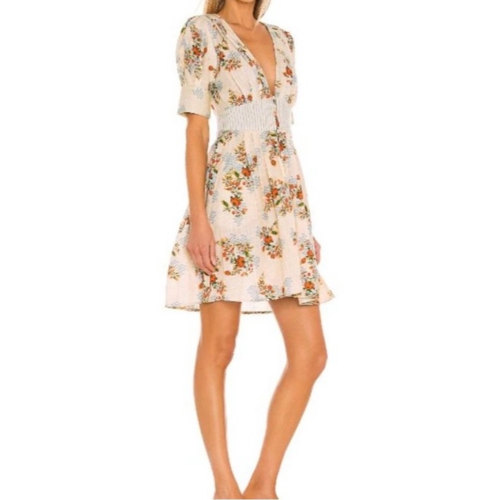Agua by Agua Bendita Floral Mini Dress in Cream and Orange